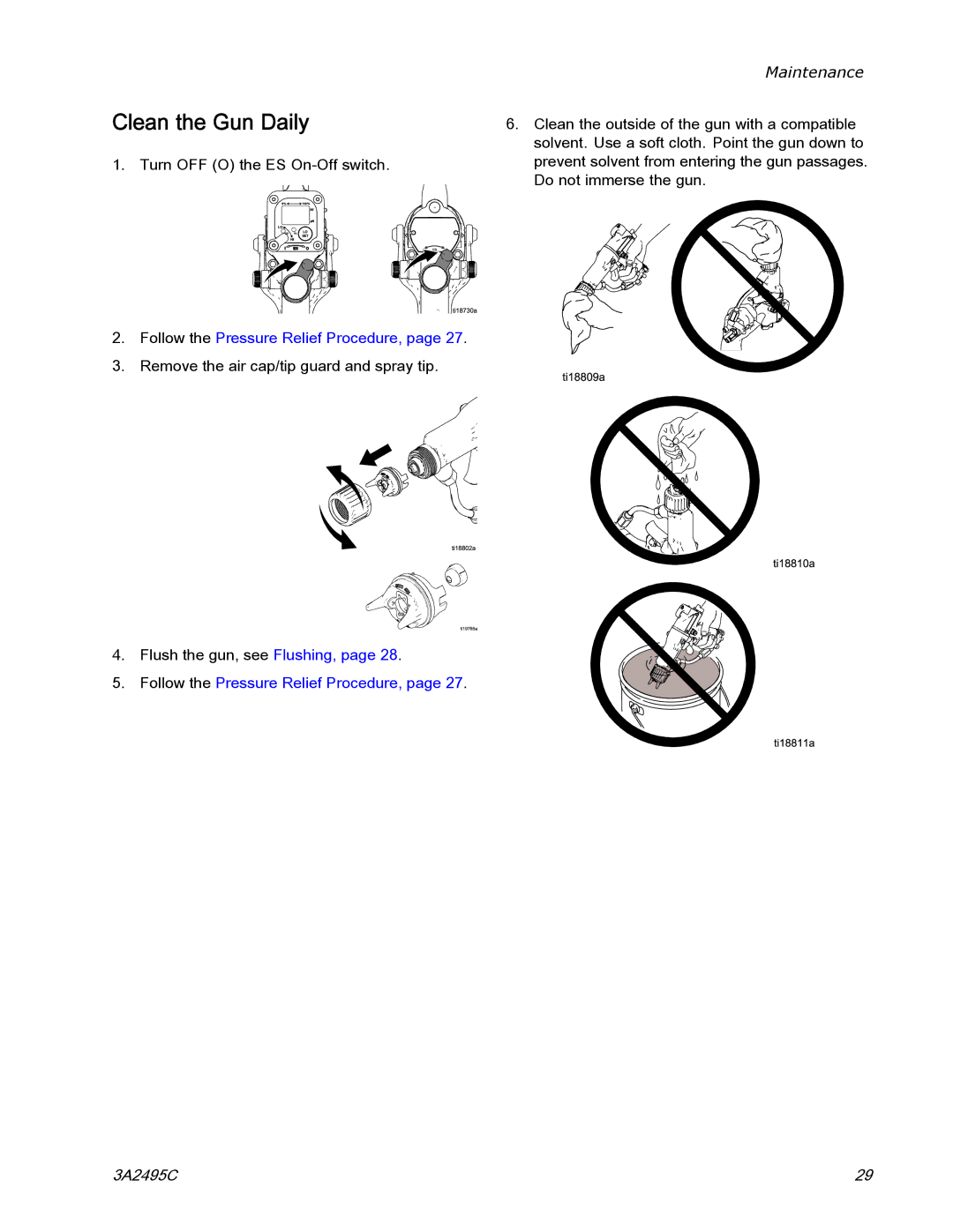 Graco 3A2495C important safety instructions Clean the Gun Daily 