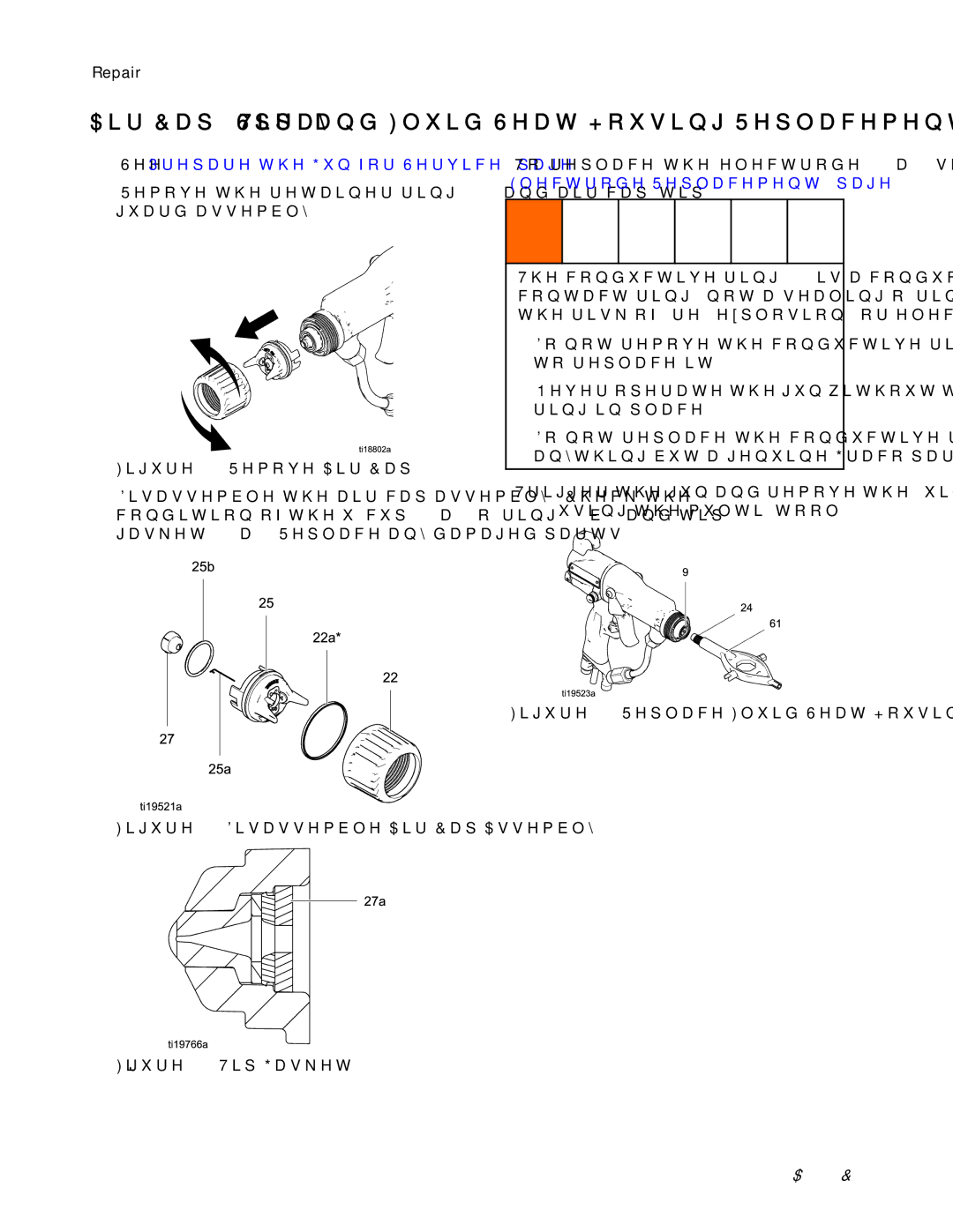 Graco 3A2495C Air Cap, Spray Tip, and Fluid Seat Housing Replacement, See Prepare the Gun for Service 