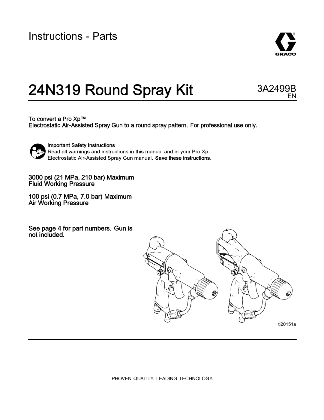 Graco 3A2499B important safety instructions 24N319 Round Spray Kit, Important Safety Instructions 