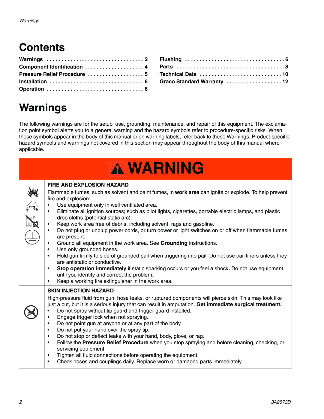 Graco 3A2573D important safety instructions Contents 