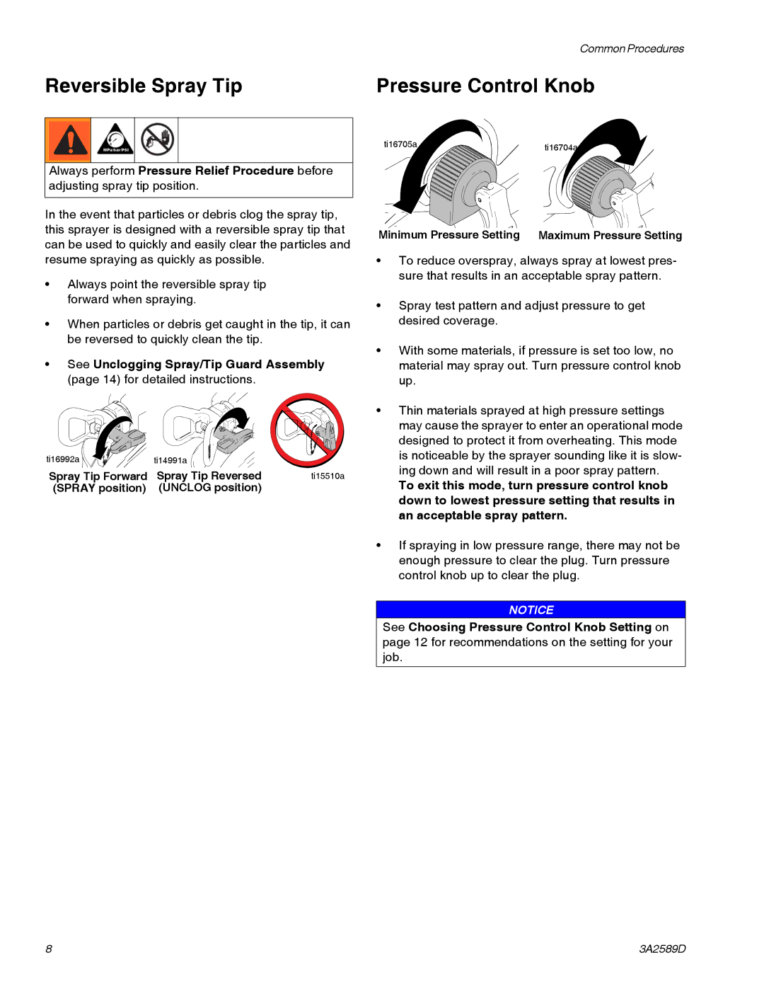 Graco 3A2589D important safety instructions Reversible Spray Tip Pressure Control Knob 