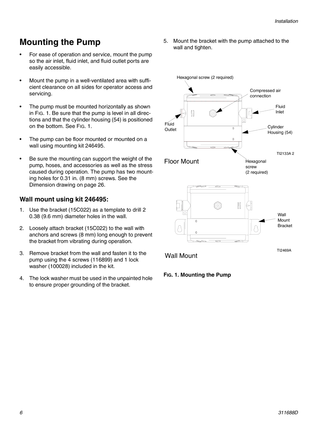 Graco 3D150 important safety instructions Mounting the Pump 