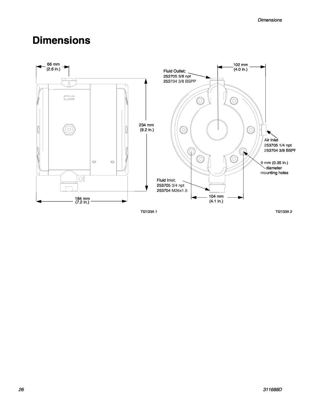 Graco 3D150 important safety instructions Dimensions, TI2133A 