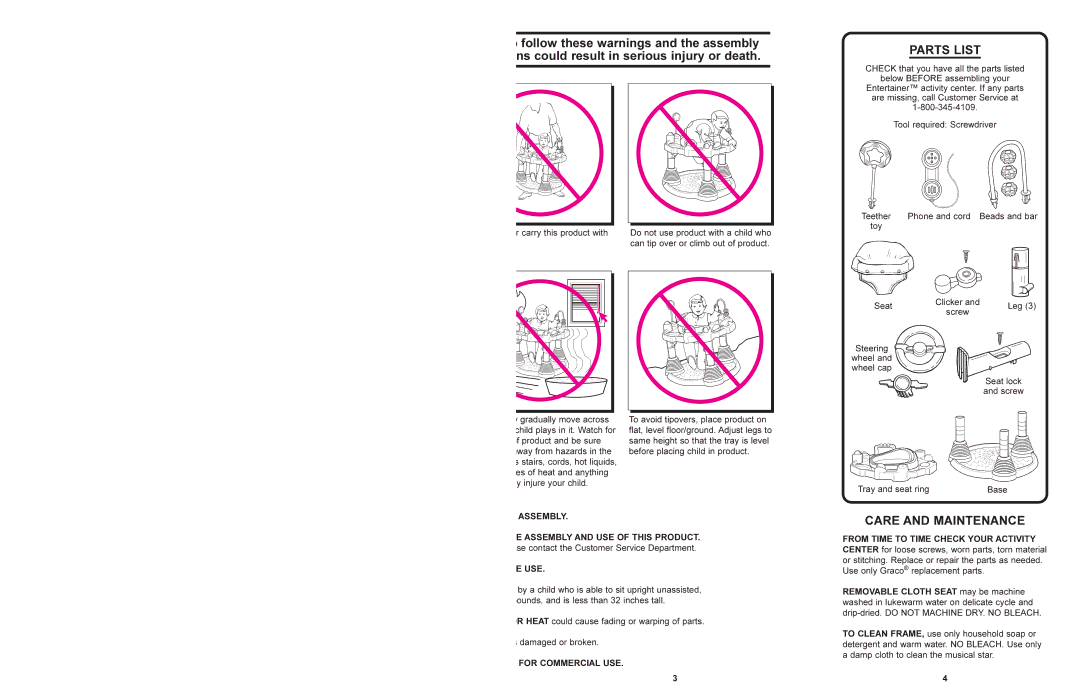 Graco 4114 manual Assembly, Use, For Commercial USE 