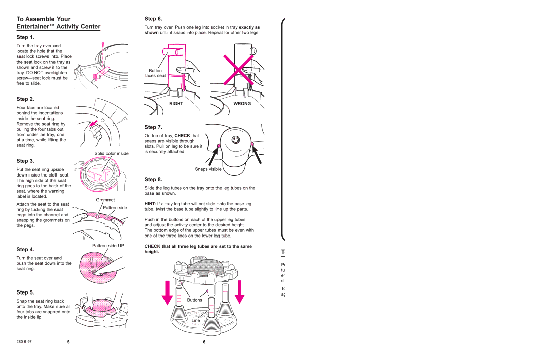 Graco 4114 manual To Assemble Your Entertainer Activity Center, Rightwrong 