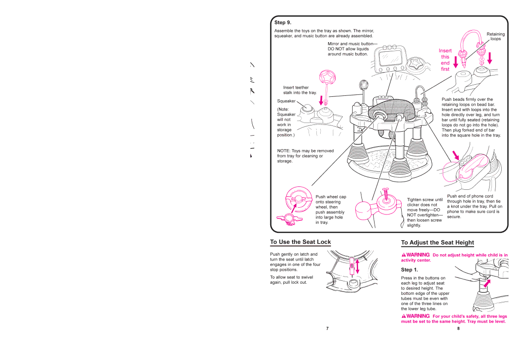 Graco 4114 manual To Use the Seat Lock, To Adjust the Seat Height 