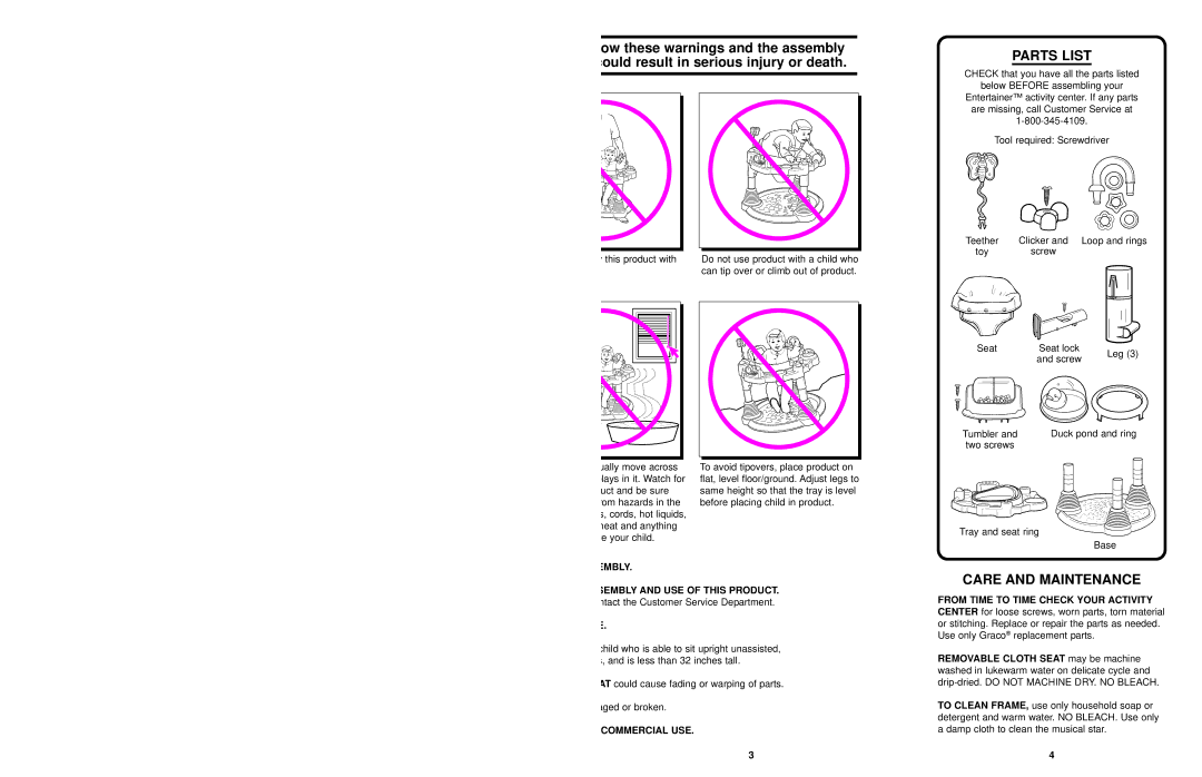 Graco 4118 owner manual Parts List 