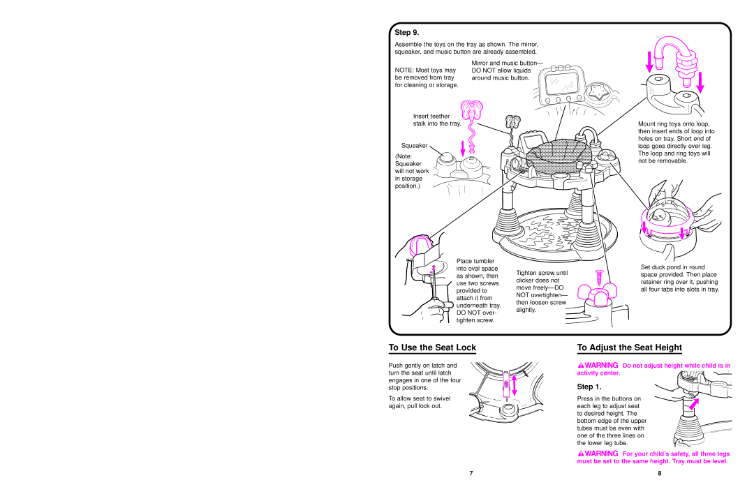 Graco 4118 owner manual To Use the Seat Lock, To Adjust the Seat Height 