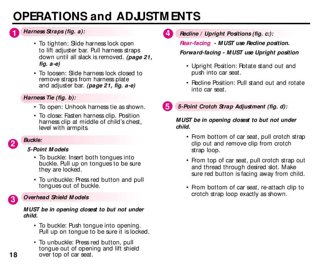 Graco 44164, 44339 manual Harness Straps fig. a, Harness Tie fig. b, Buckle Point Models 