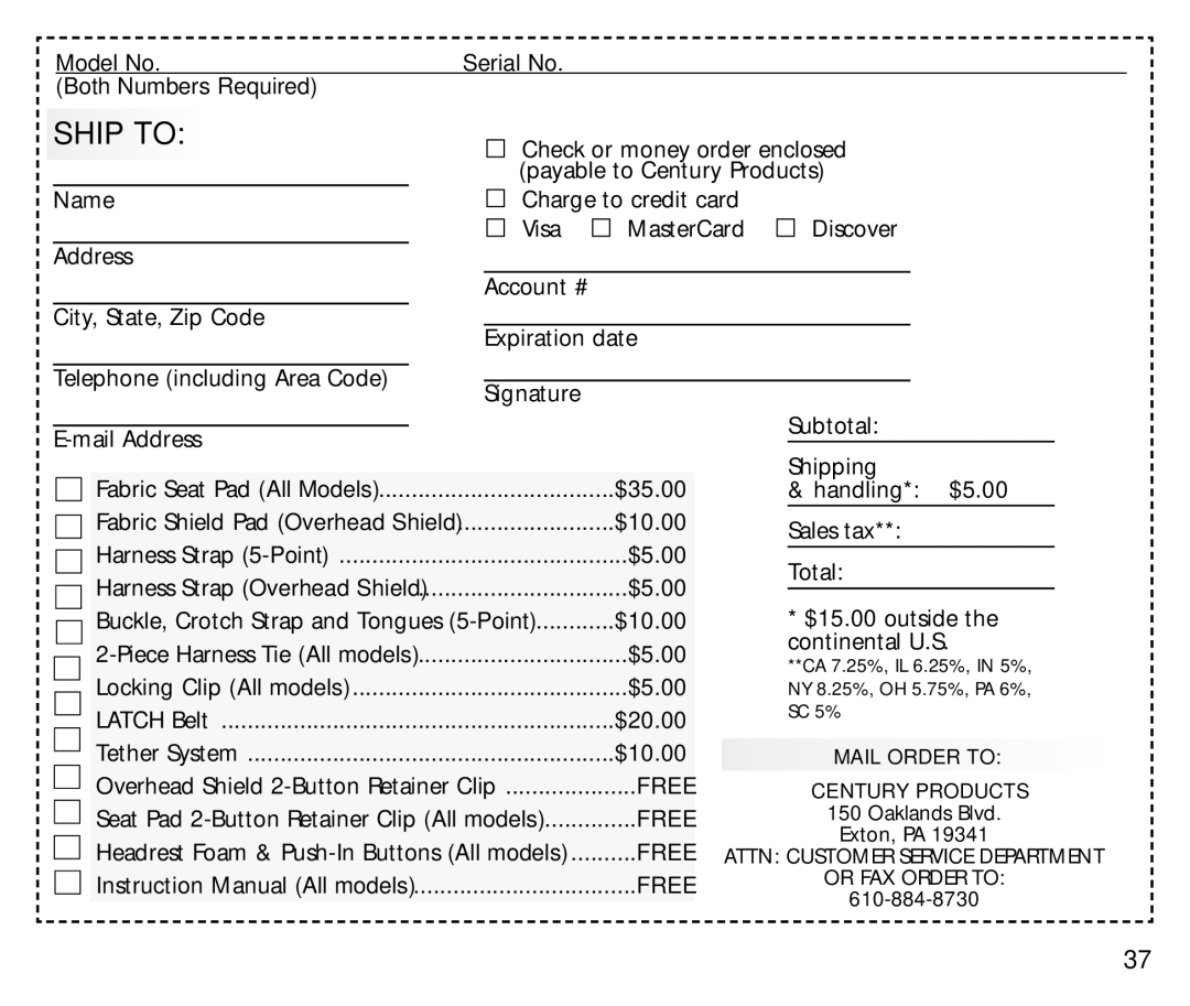 Graco 44339, 44164 manual Ship to, Both Numbers Required 