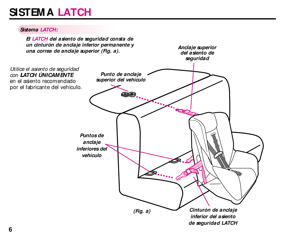 Graco 44164, 44339 manual Sistema Latch, Con Latch Únicamente, Puntos de Anclaje Inferiores del Vehículo 