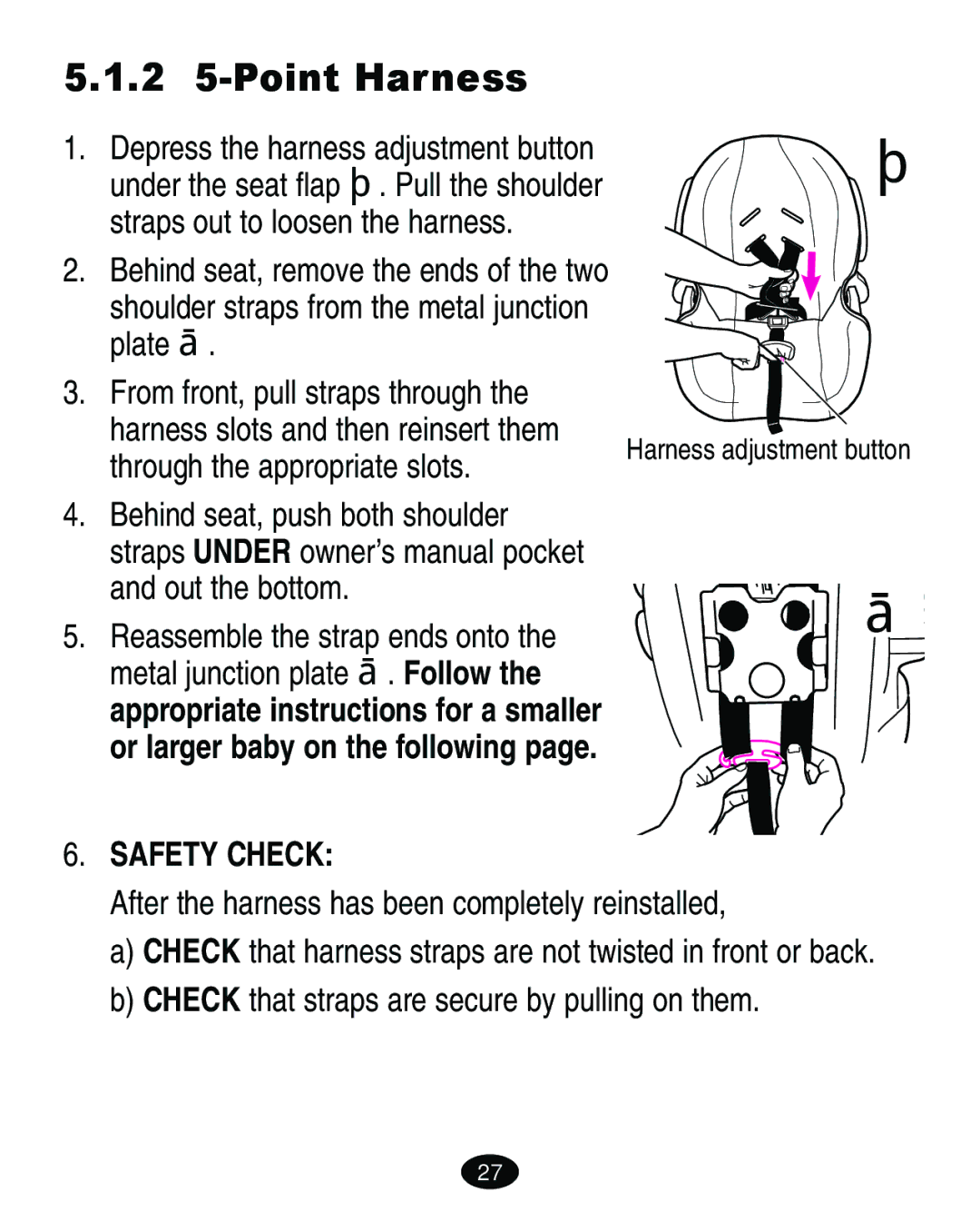 Graco 4460402 manual 2 5-Point Harness, Shoulder straps from the metal junction plate  