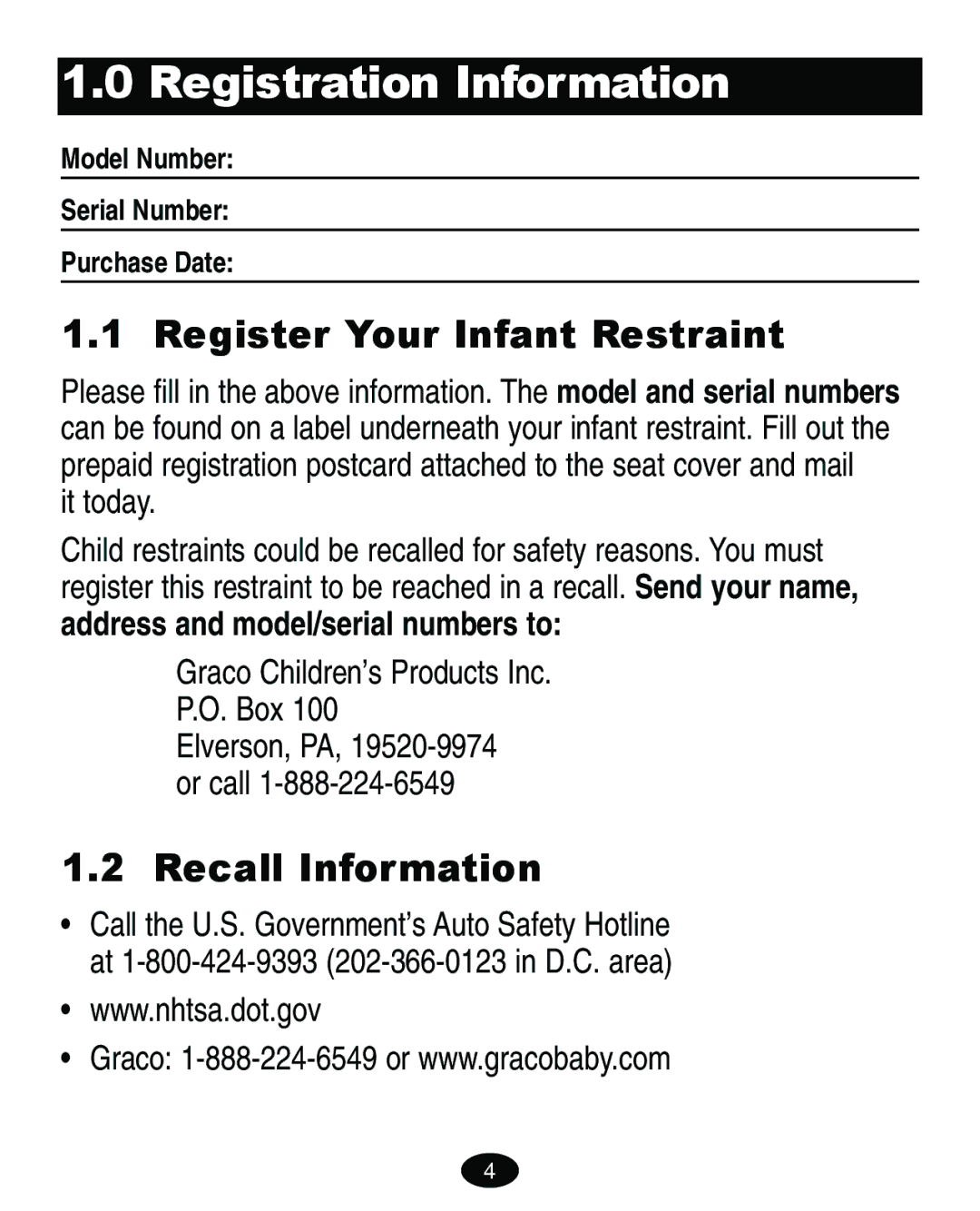 Graco 4460402 manual Registration Information, Register Your Infant Restraint, Recall Information, It today 