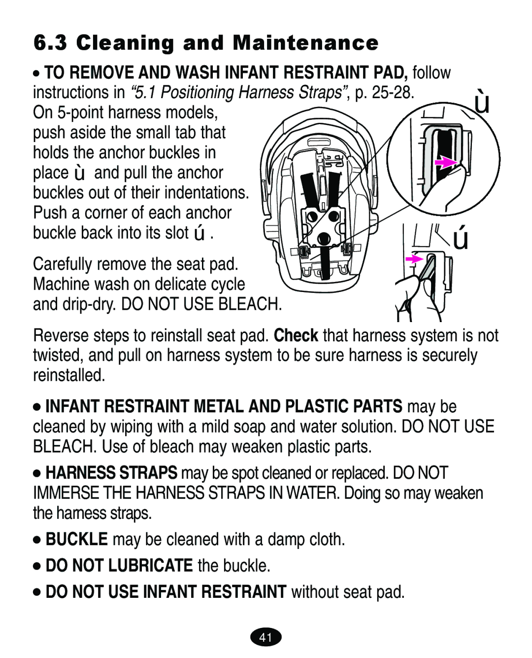 Graco 4460402 manual Cleaning and Maintenance, On 5-point harness models 