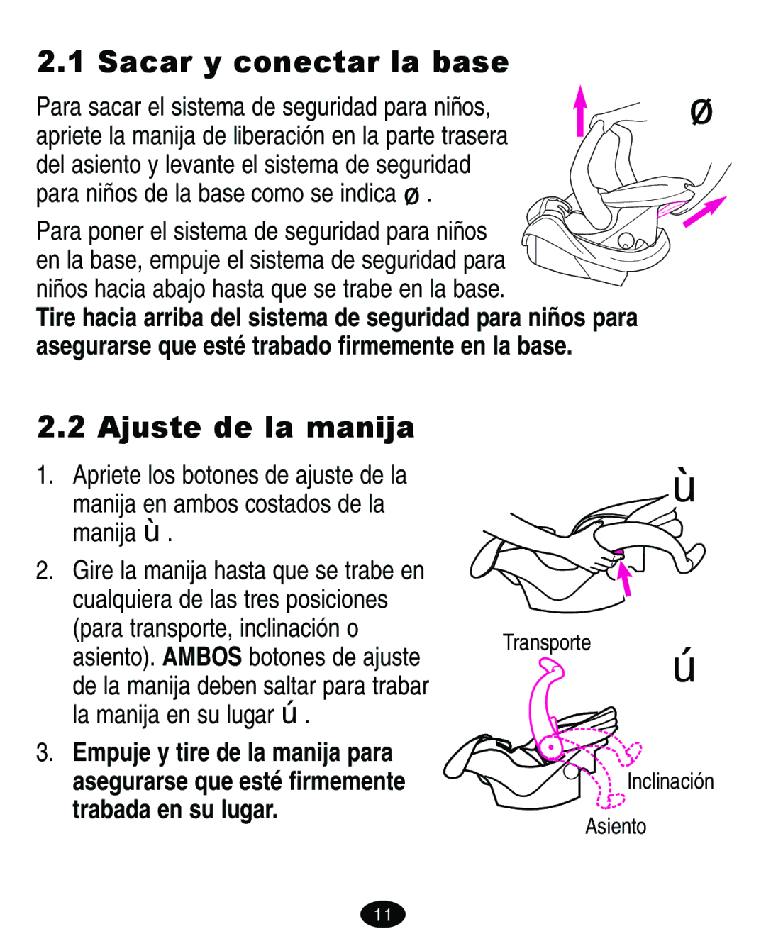 Graco 4460402 manual Sacar y conectar la base, Ajuste de la manija, Trabada en su lugar 