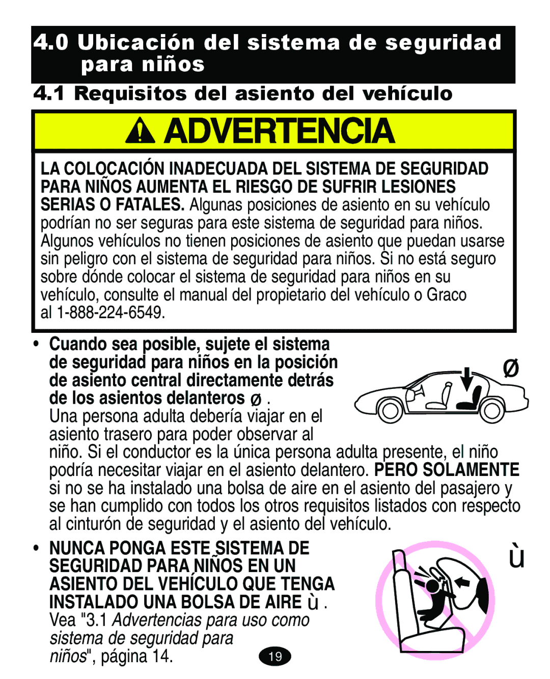 Graco 4460402 manual Ubicación del sistema de seguridad para niños, Niños, página 