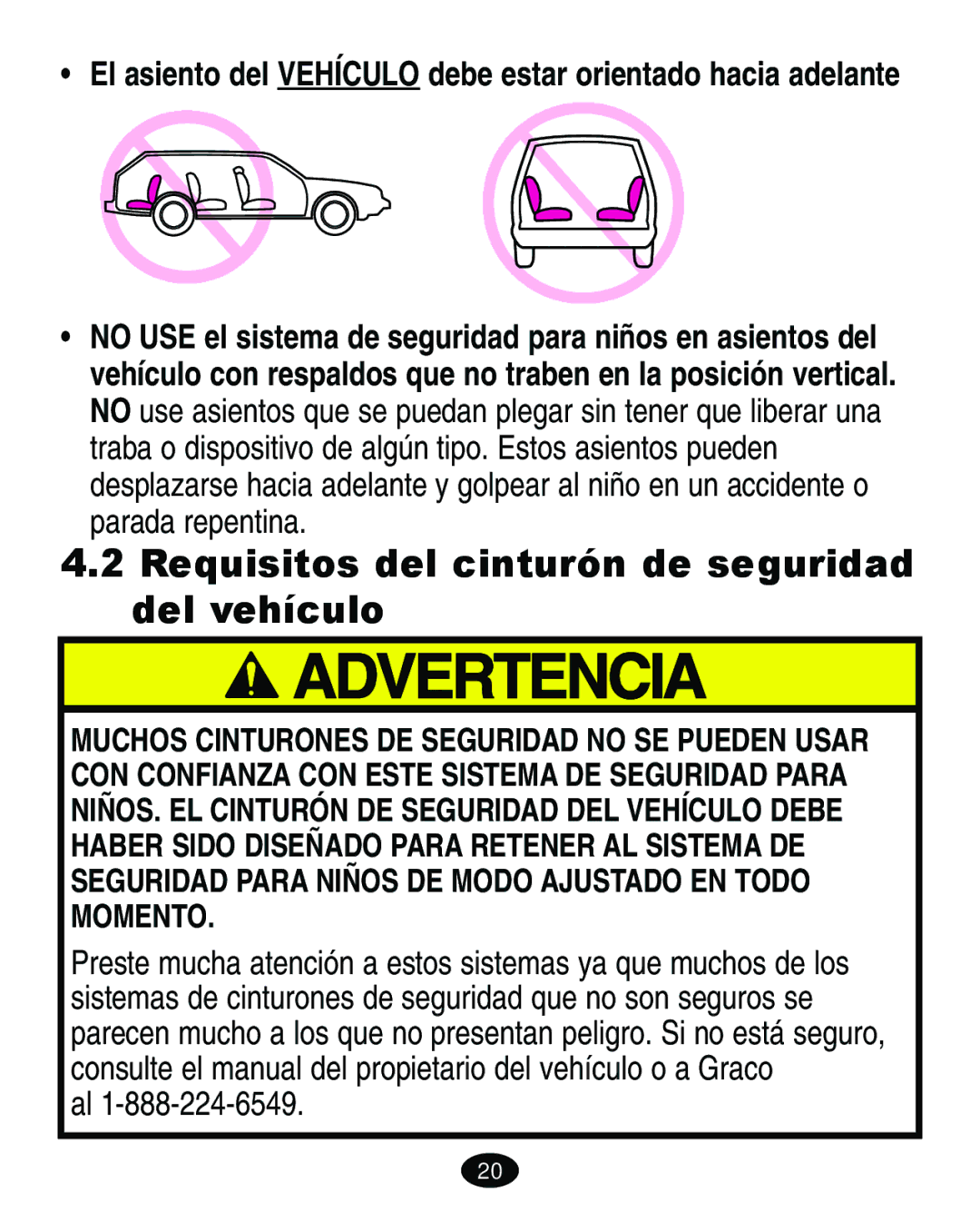 Graco 4460402 manual Requisitos del cinturón de seguridad del vehículo 