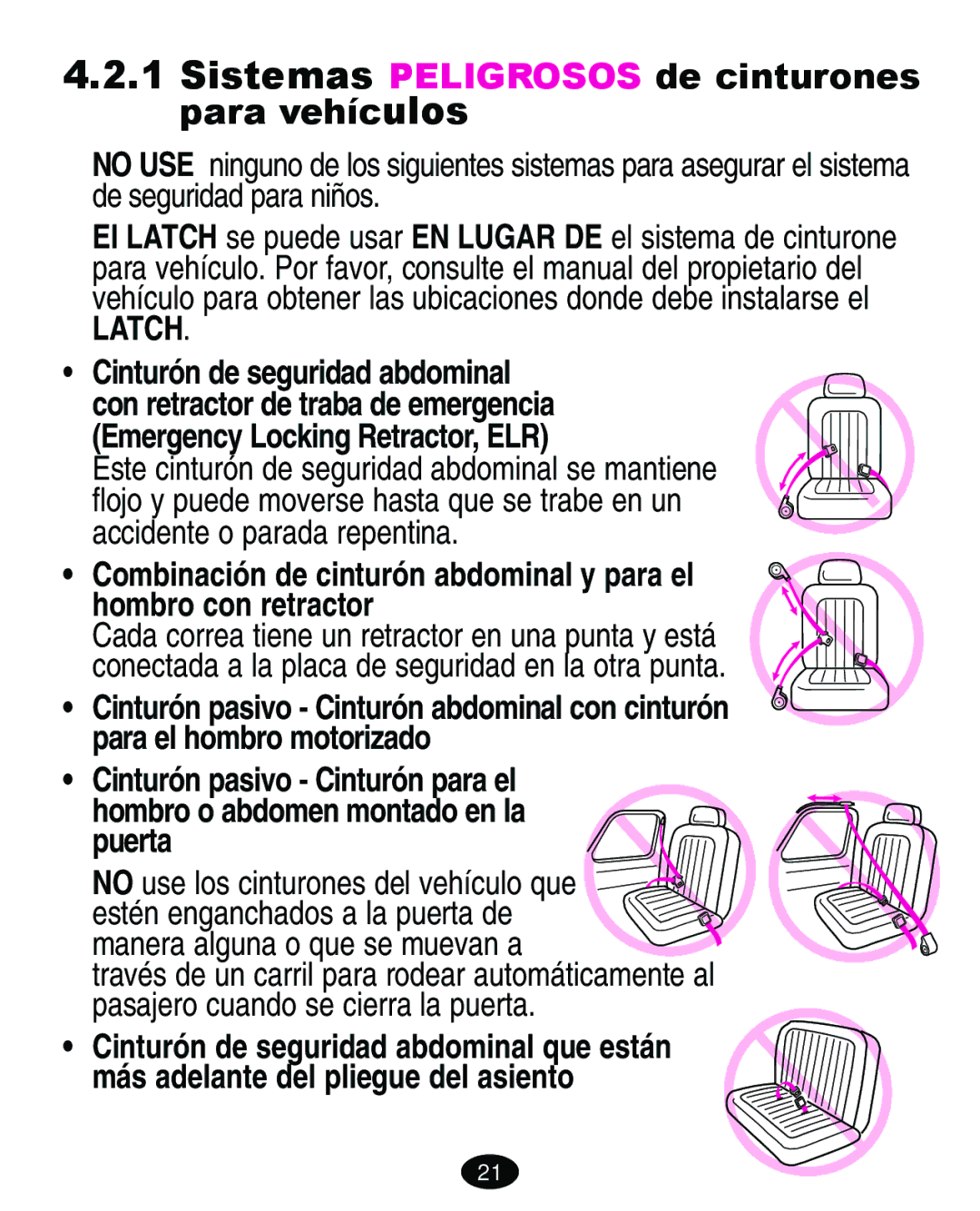 Graco 4460402 manual Latch, Cinturón de seguridad abdominal 