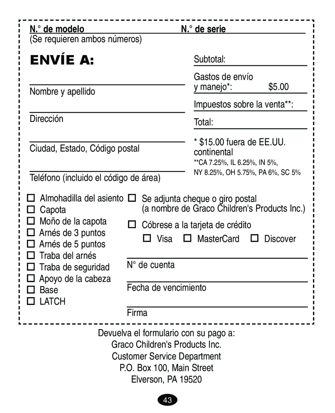 Graco 4460402 manual Envíe a 