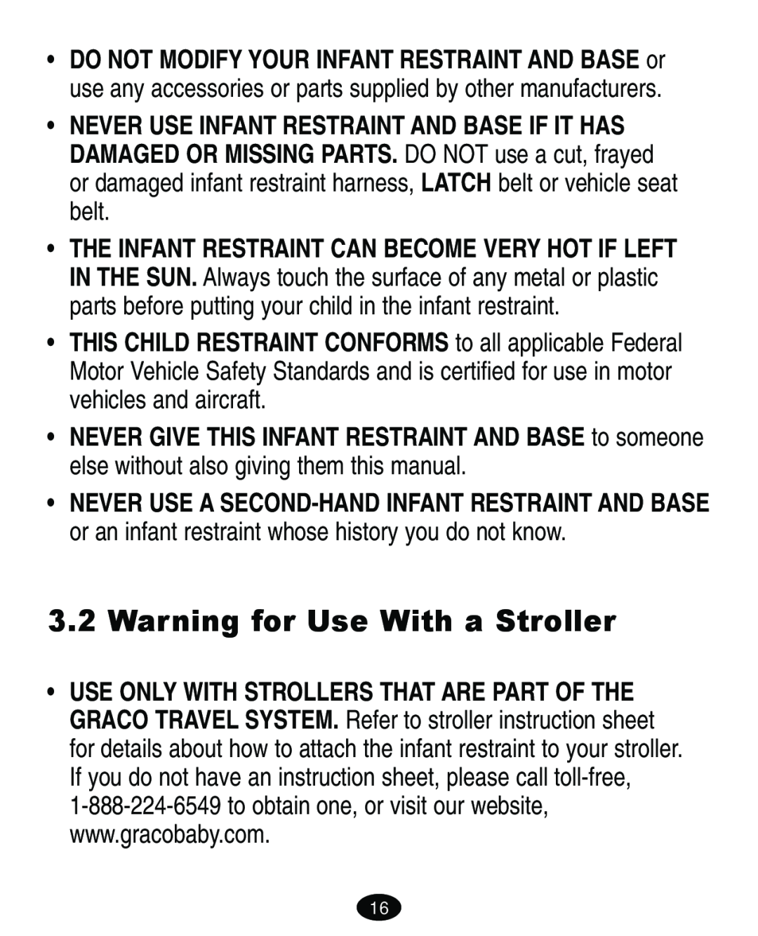 Graco 4460402 manual Warning for Use With a Stroller 