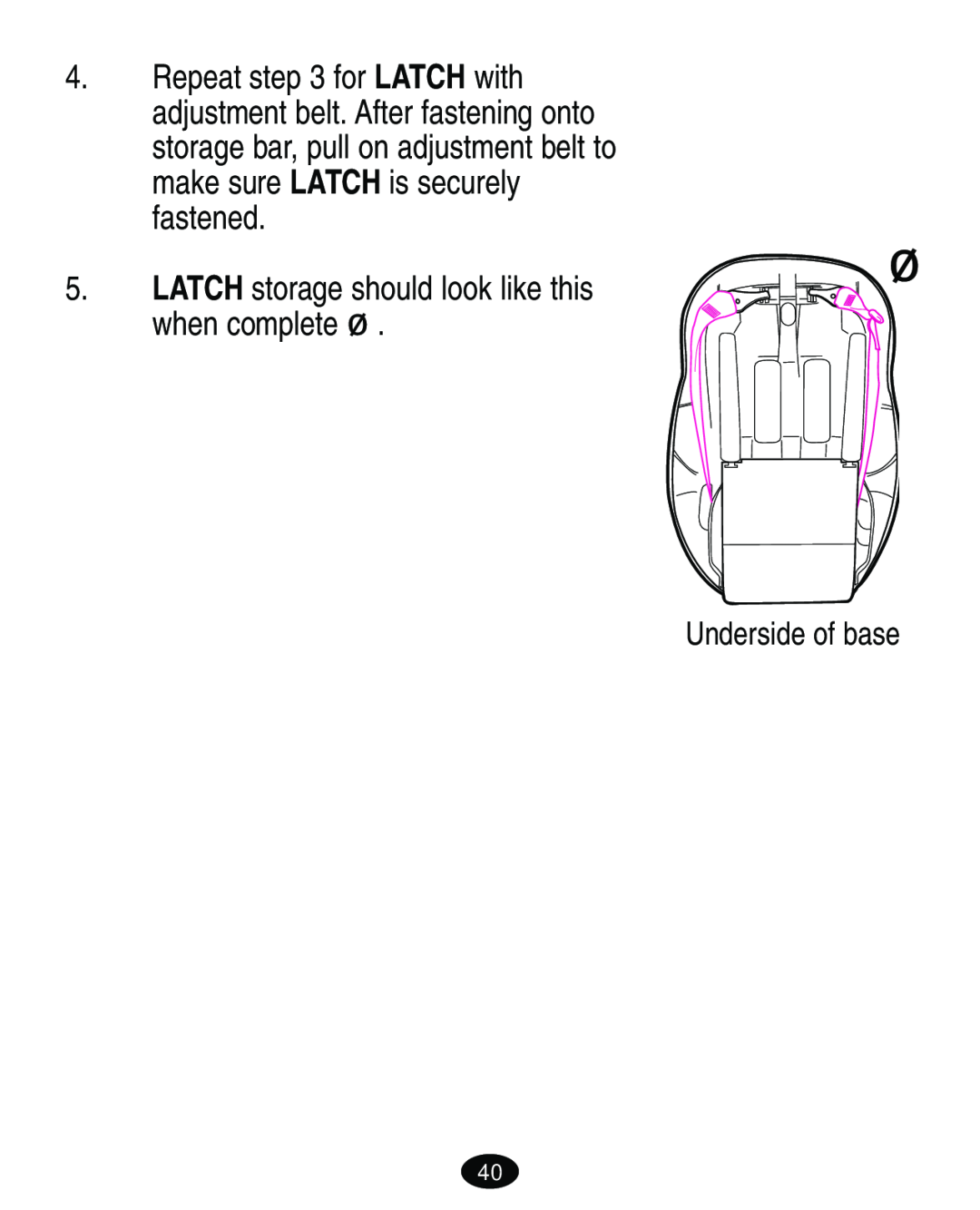 Graco 4460402 manual LATCH storage should look like this when complete ‹, Underside of base 