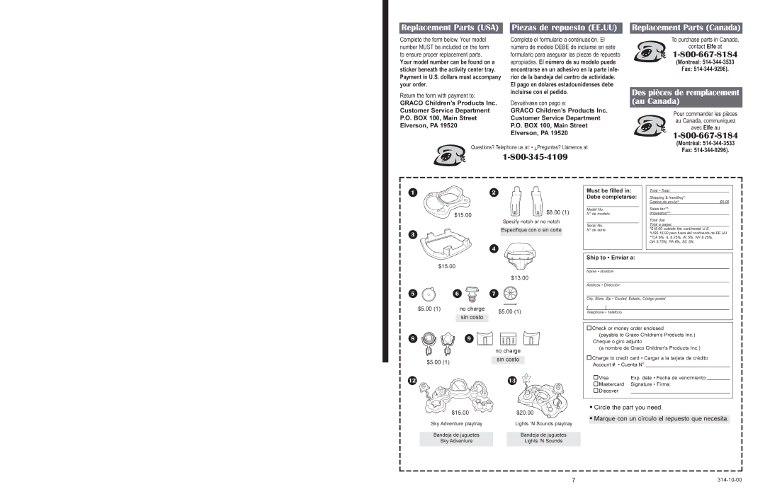 Graco 4510 owner manual Des pièces de remplacement au Canada 