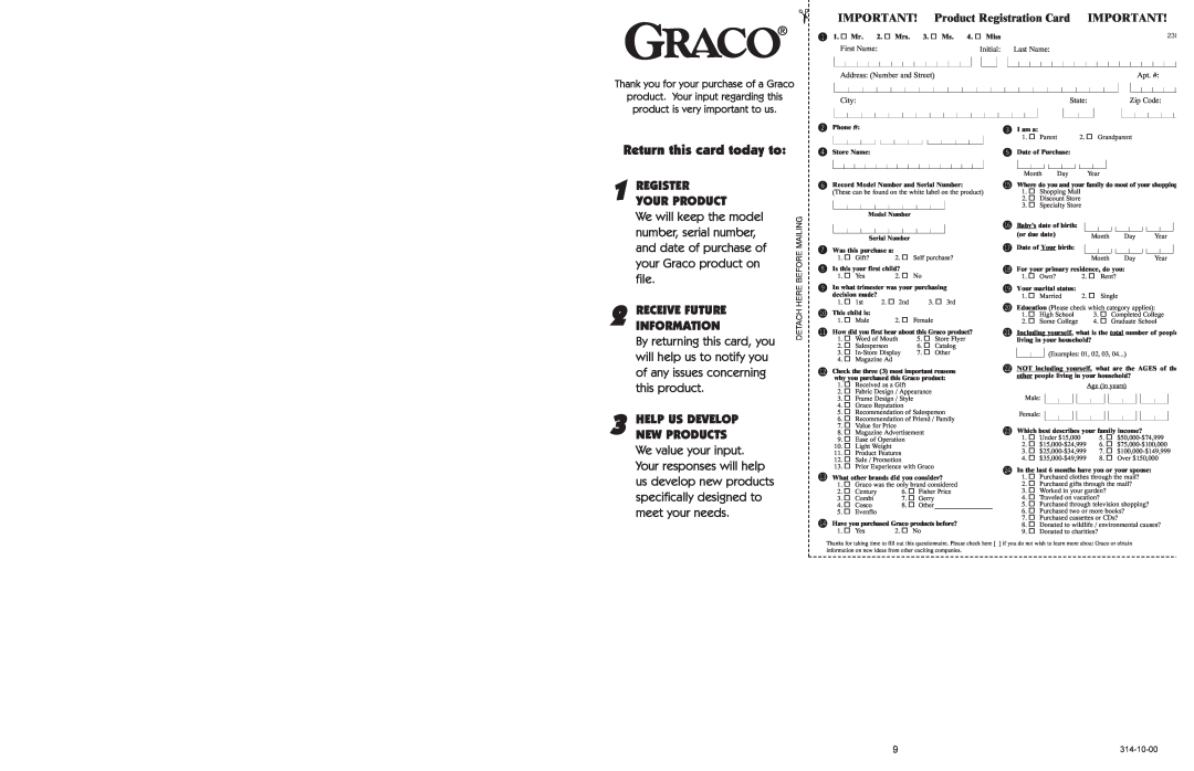 Graco 4510 owner manual Return this card today to 