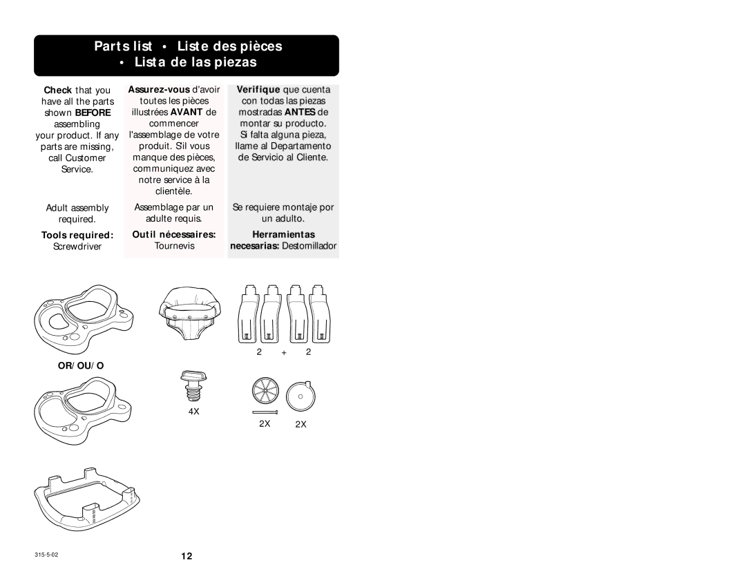 Graco 4512, 4522 manual Parts list Liste des pièces Lista de las piezas, Assurez-vous davoir Verifique que cuenta 