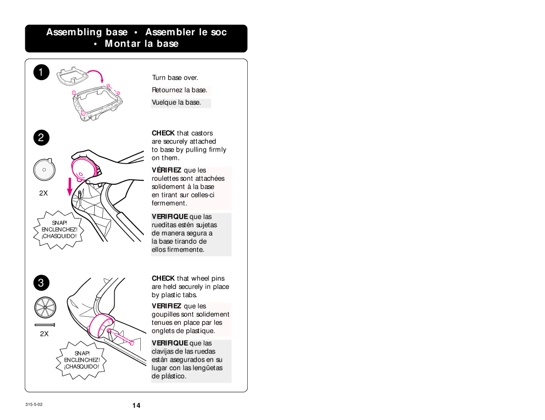 Graco 4512, 4522 manual Assembling base Assembler le soc Montar la base 