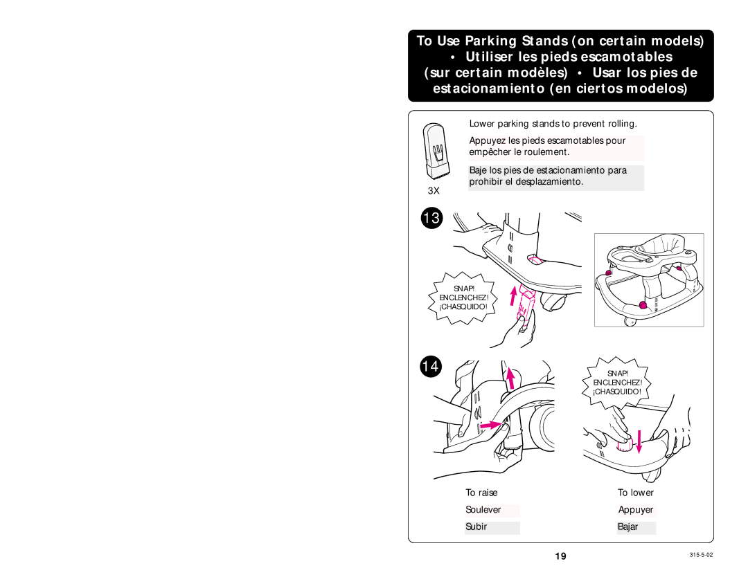 Graco 4522, 4512 manual To raise To lower Soulever Appuyer Subir Bajar 