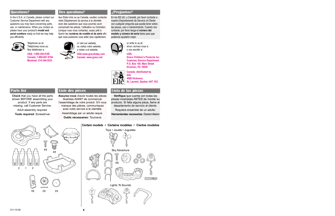 Graco 4520, 4540, 4530 manual Questions? Des questions? ¿Preguntas?, Parts list Liste des pièces Lista de las piezas 