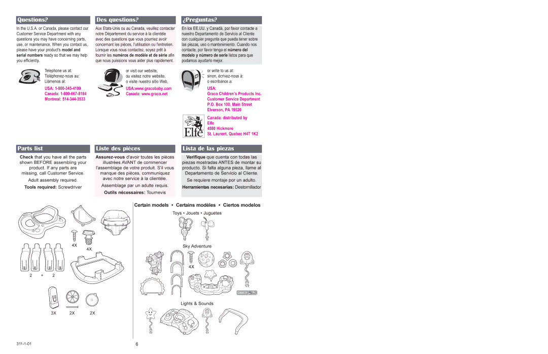 Graco 4530 & 4540 owner manual Questions? Des questions? ¿Preguntas?, Parts list Liste des pièces Lista de las piezas 