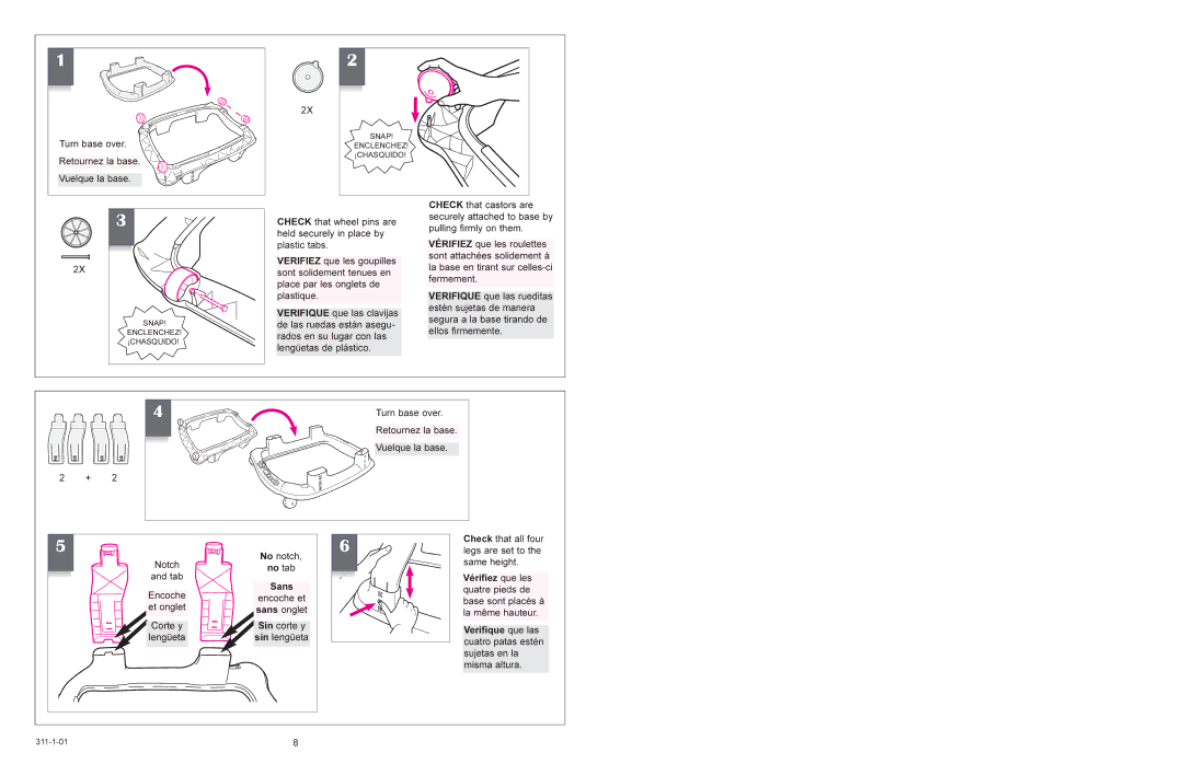 Graco 4530 & 4540 owner manual Turn base over Retournez la base Vuelque la base 