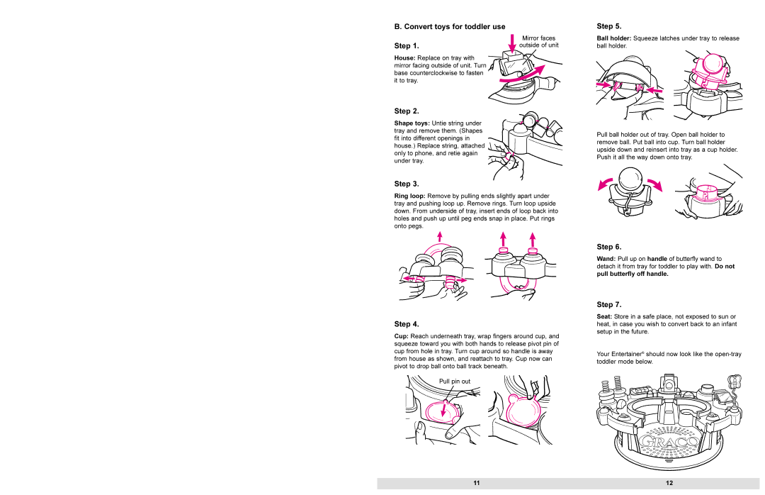 Graco 4650 instruction sheet Convert toys for toddler use Step 
