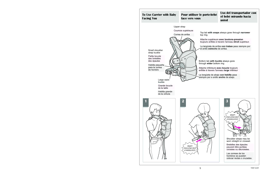 Graco 5070 owner manual Shoulder straps may be 