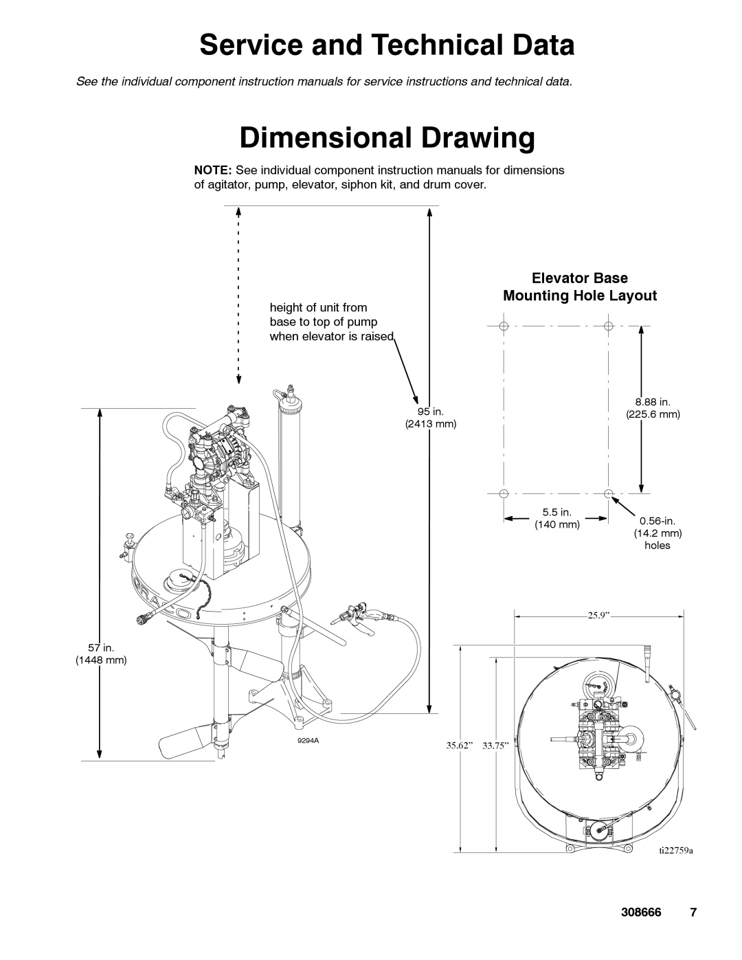 Graco 515 warranty Service and Technical Data Dimensional Drawing 