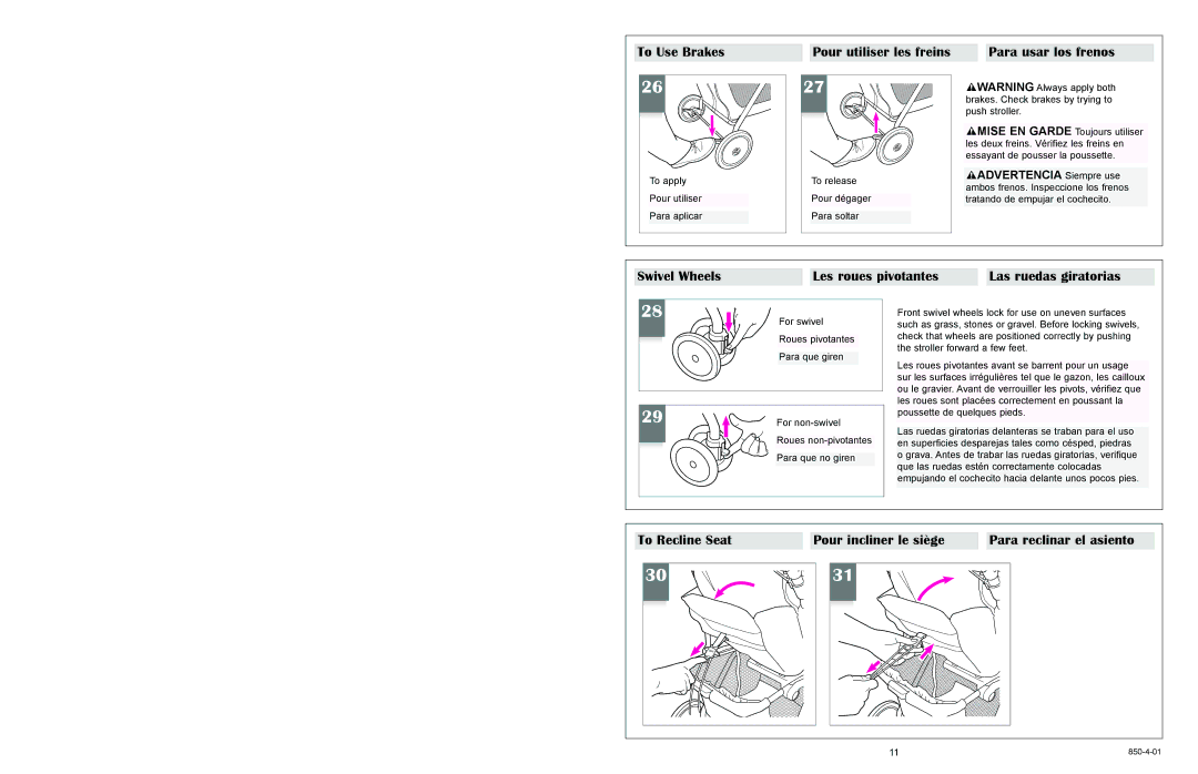 Graco 6113, 6110, 6111, 6114 manual To Recline Seat Pour incliner le siège 