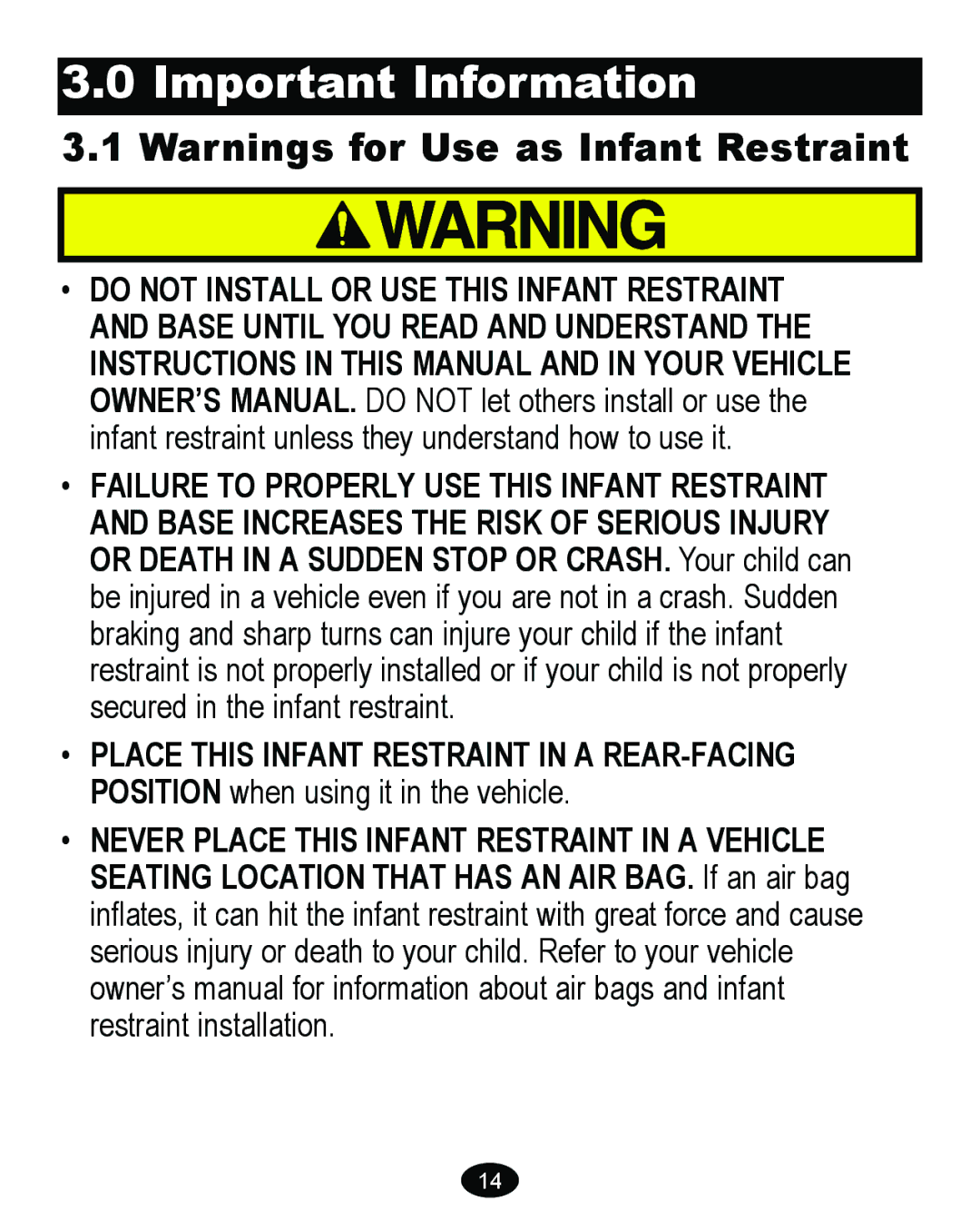 Graco 6111, 6110, 6114, 6113 manual Important Information 