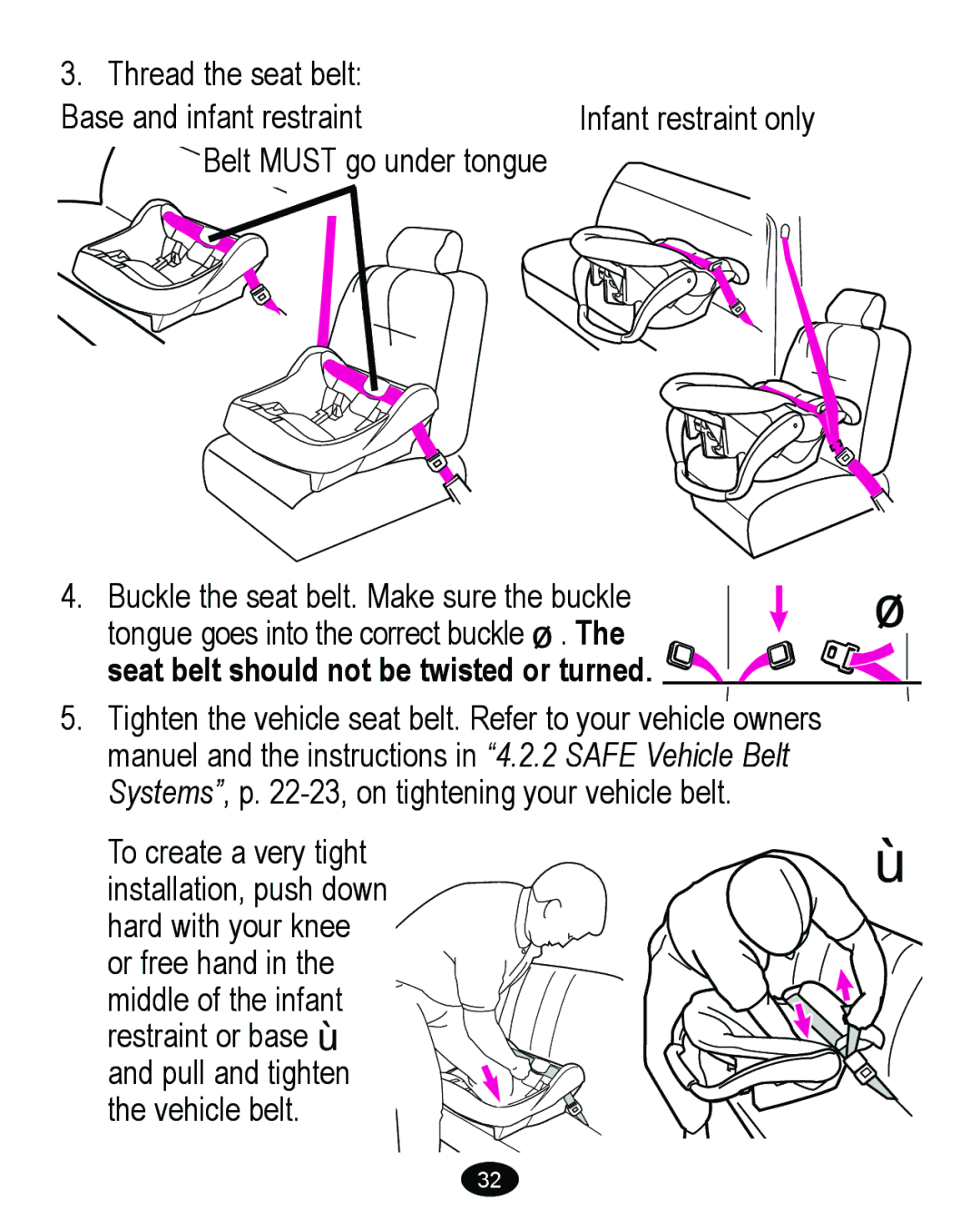 Graco 6113, 6110, 6111, 6114 manual Seat belt should not be twisted or turned 