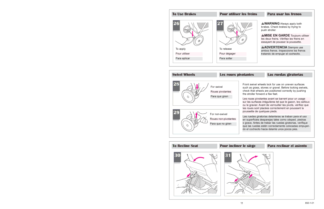 Graco 6110 manual To Use Brakes Pour utiliser les freins Para usar los frenos 