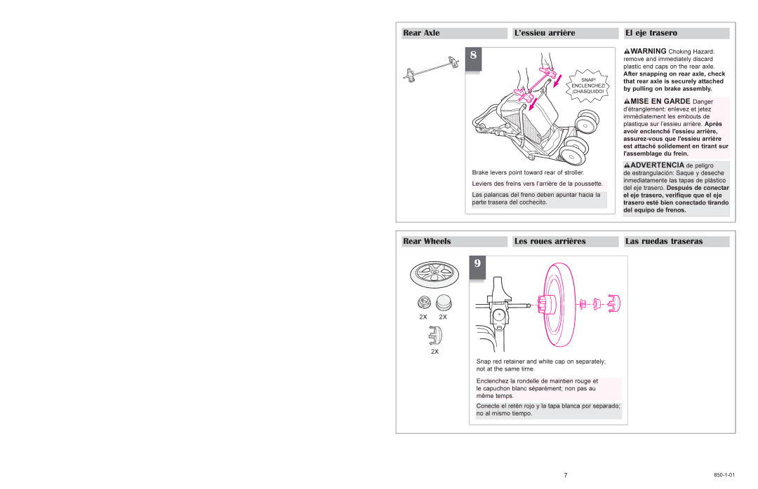 Graco 6110 manual Rear Axle ’essieu arrière, El eje trasero, Rear Wheels Les roues arrières Las ruedas traseras 