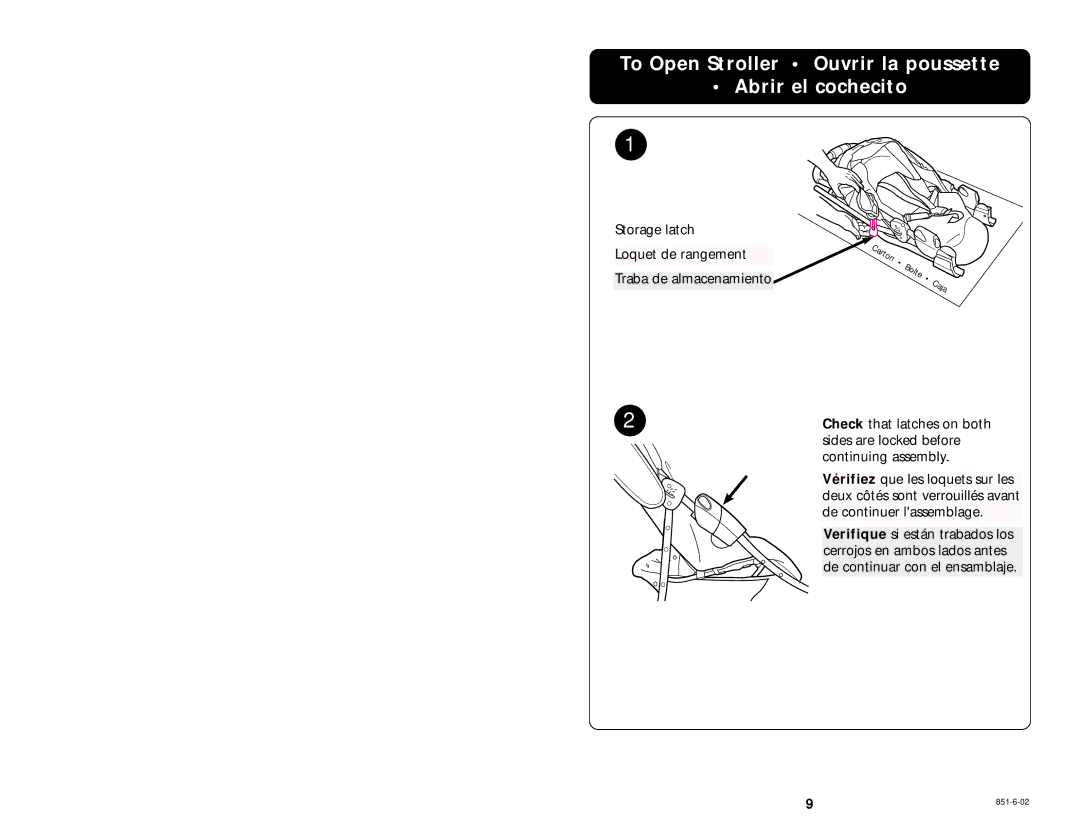 Graco 6212, 6213 manual To Open Stroller Ouvrir la poussette Abrir el cochecito 