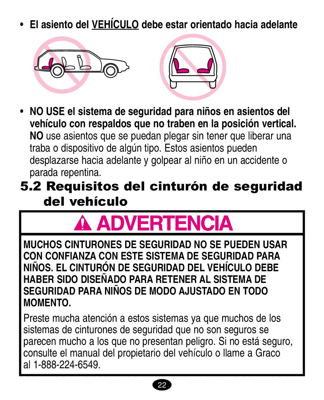 Graco 6310, 6123.6113 &6114 manual Requisitos del cinturón de seguridad del vehículo 