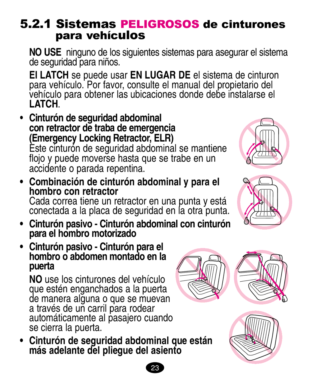 Graco 6123.6113 &6114, 6310 manual Latch, Cinturón de seguridad abdominal 