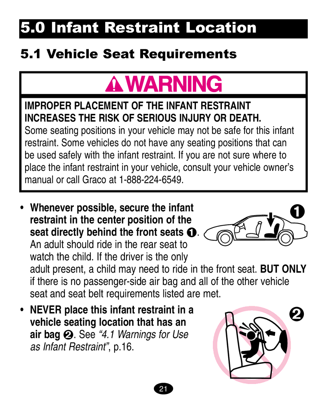 Graco 6123.6113 &6114, 6310 manual Infant Restraint Location, Vehicle Seat Requirements 