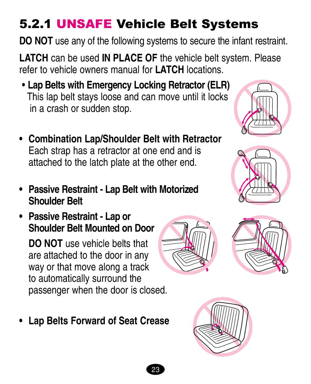 Graco 6123.6113 &6114, 6310 manual Unsafe Vehicle Belt Systems, A crash or sudden stop, Passenger when the door is closed 