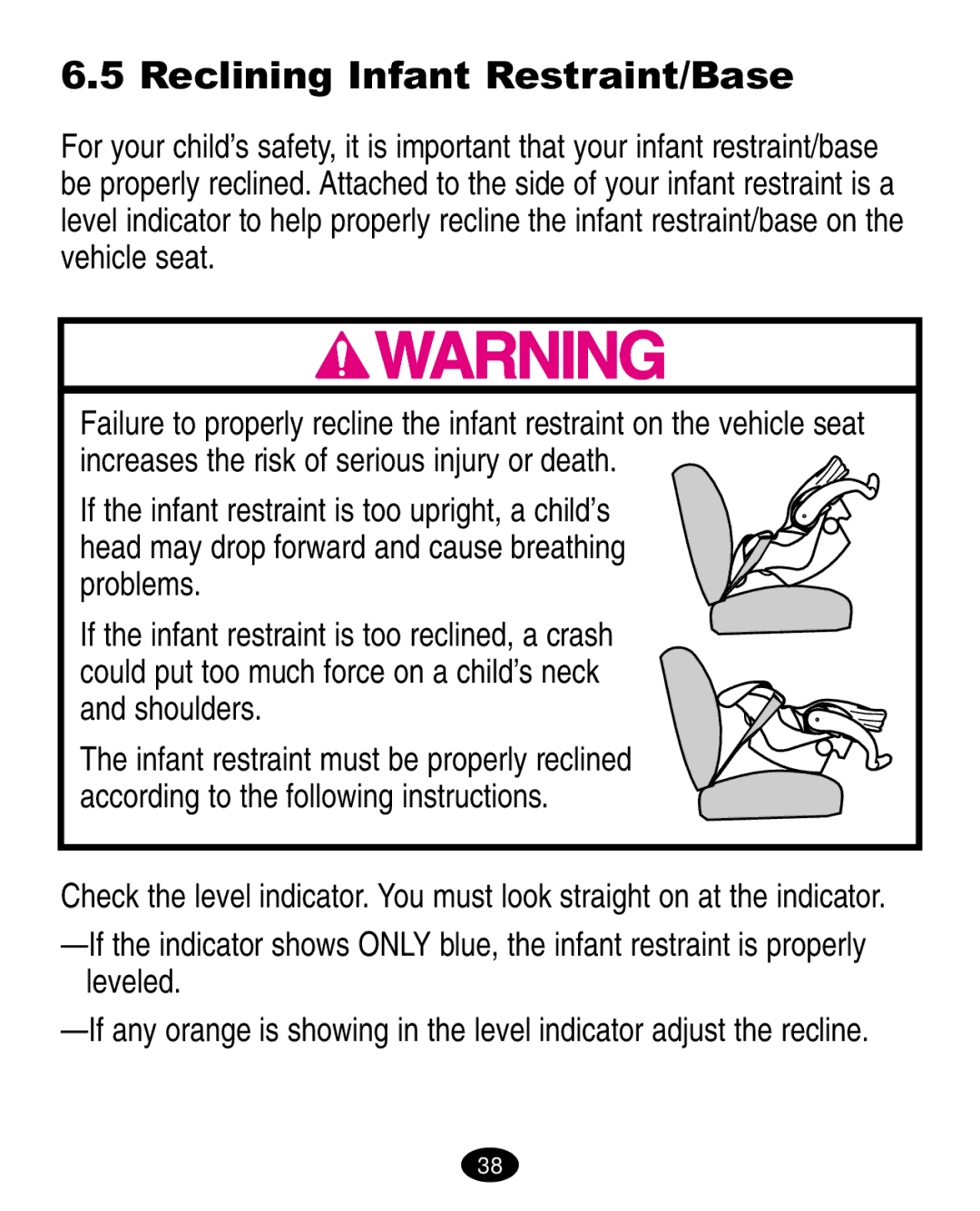 Graco 6310, 6123.6113 &6114 manual Reclining Infant Restraint/Base 