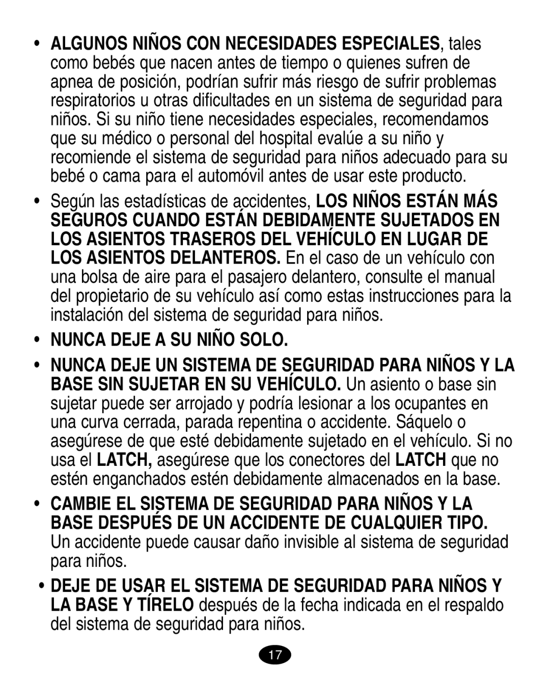 Graco 6123.6113 &6114, 6310 manual Nunca Deje a SU Niño Solo 