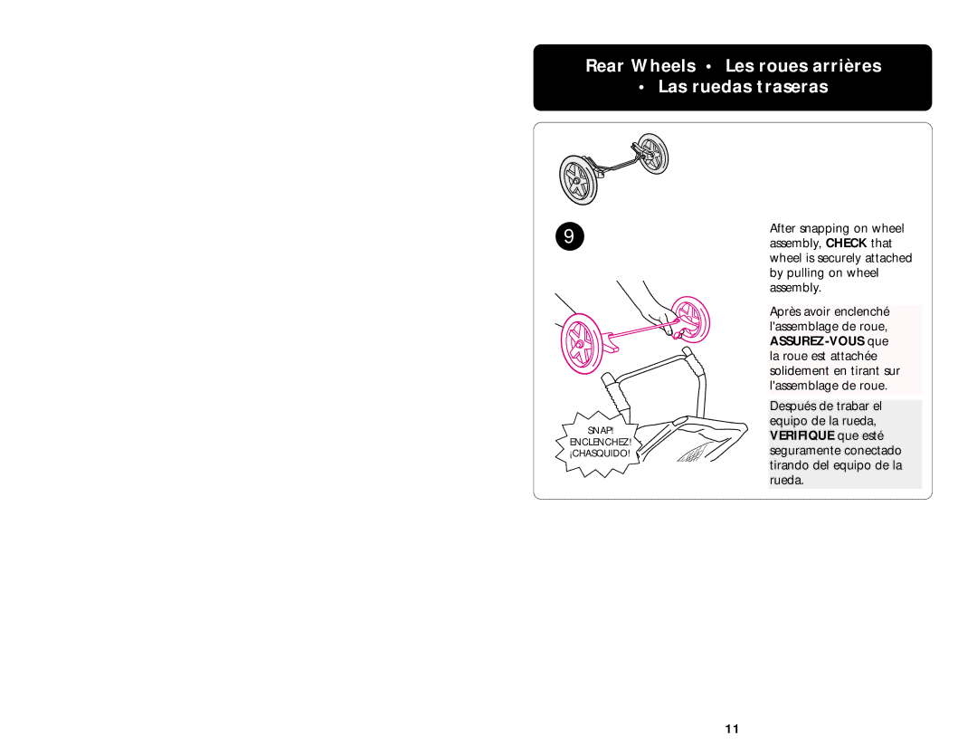 Graco 6478 owner manual Rear Wheels Les roues arrières Las ruedas traseras 