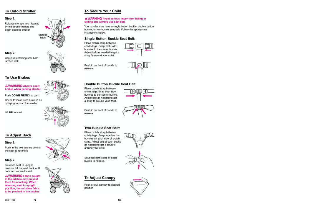 Graco 6675 manual To Adjust Canopy 